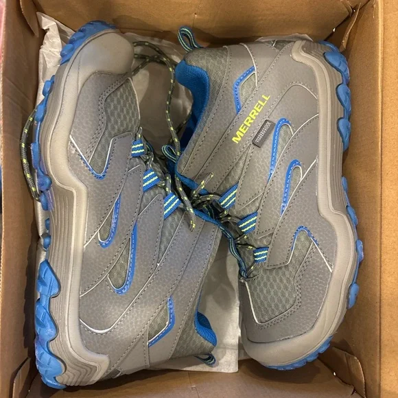 Merrell Kids Waterproof Hiking Shoes Gray Blue Size 4 New in Box - Picture 8 of 9